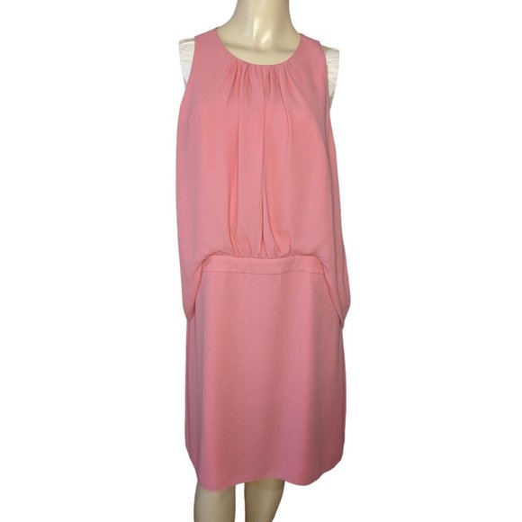 Halston sleeveless pink shirred front Georgette dress size 14 - Picture 1 of 11